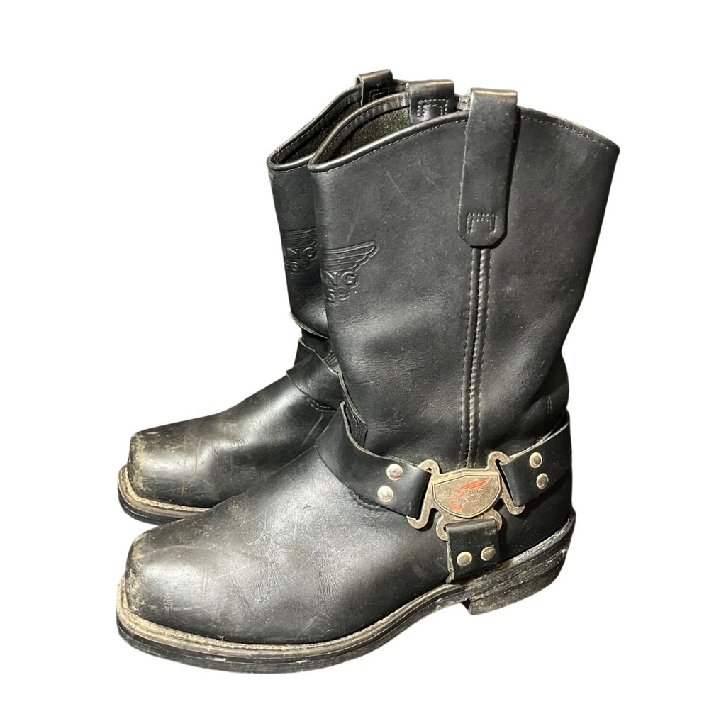 Red Wing 969 Harness Boots Mens 10 D Black Leather Square Toe Made in USA